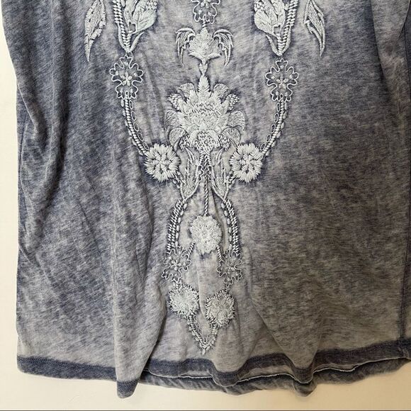 Soft Surroundings Blue Floral Embroidered T-Shirt - Picture 3 of 7
